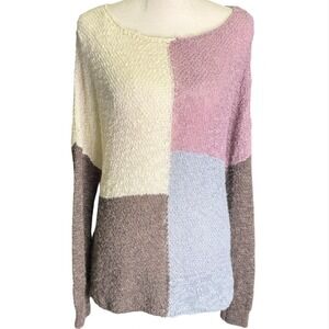 Entro Colorblock Sweater Boucle Knit Pastel Long Sleeve Size Medium